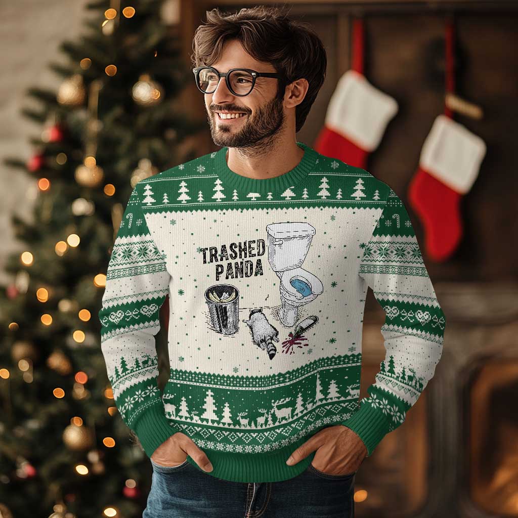 Trashed Panda Ugly Christmas Sweater Funny Drunk Racoon Meme TS14 Beige Green Print Your Wear
