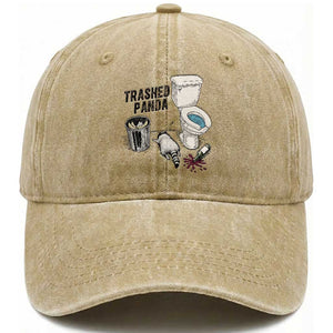 Trashed Panda Washed Cotton Baseball Cap Funny Drunk Racoon Meme TS14 Washed Cap Universal Fit Khaki Print Your Wear