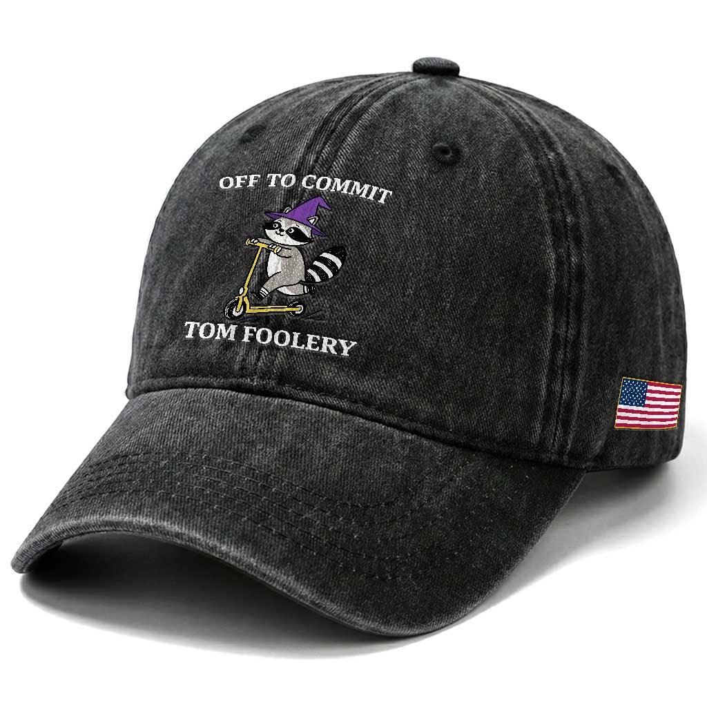 Funny Raccoon Scooter Meme Washed Cotton Baseball Cap Off To Commit Tom Foolery TS14 Print Your Wear