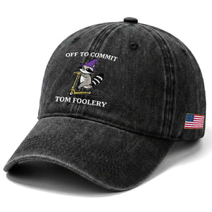 Funny Raccoon Scooter Meme Washed Cotton Baseball Cap Off To Commit Tom Foolery TS14 Print Your Wear