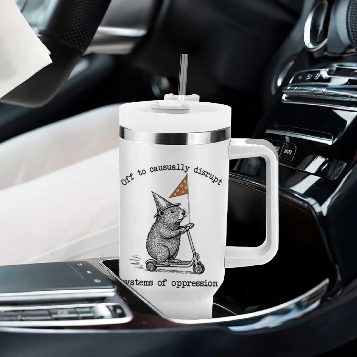 Funny Groundhog Scooter Meme Tumbler With Handle Off To Causually Disrupt System Of Oppression TS14 Print Your Wear