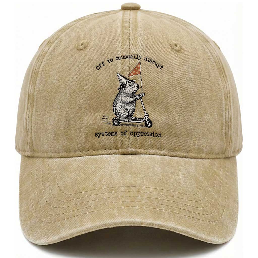 Funny Groundhog Scooter Meme Washed Cotton Baseball Cap Off To Causually Disrupt System Of Oppression TS14 Washed Cap Universal Fit Khaki Print Your Wear
