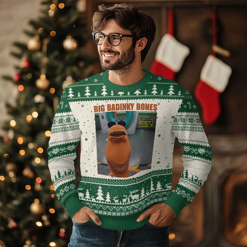 Marcus The Worm Meme Ugly Christmas Sweater Big Badinky Bones TS14 Beige Green Print Your Wear