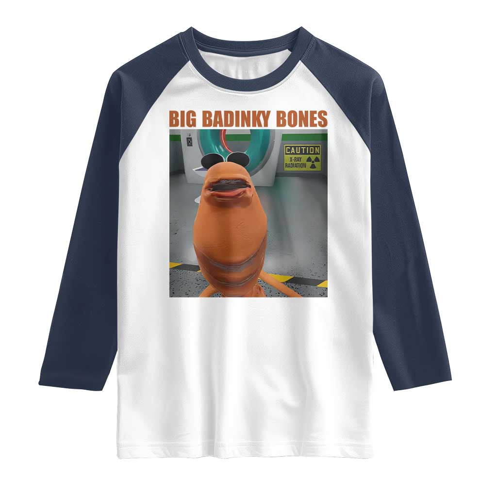 Marcus The Worm Meme Raglan Shirt Big Badinky Bones TS14 White Navy Print Your Wear