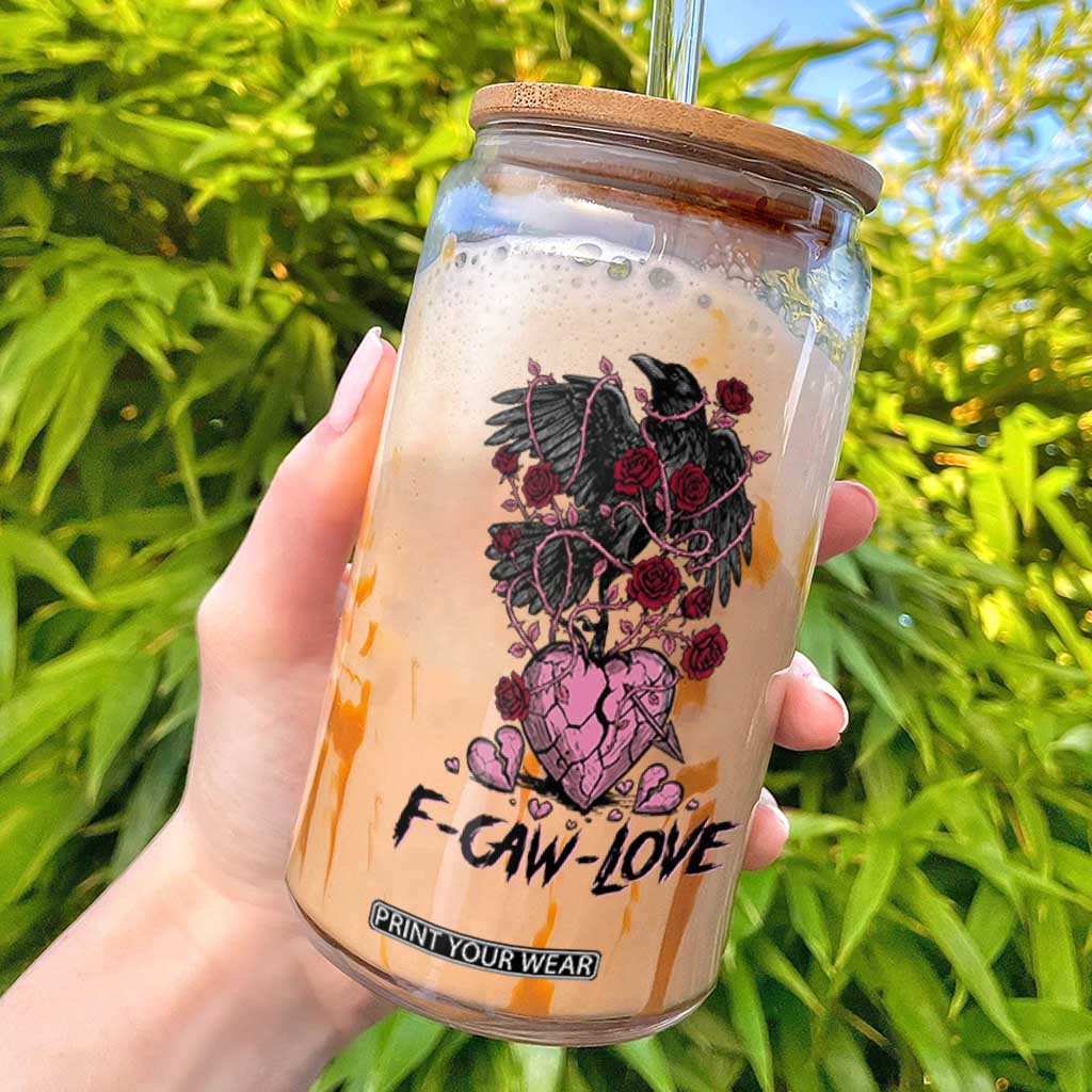 F Caw Love Glass Can Funny Anti Valentines Day Gothic Bird Meme TS14 White Print Your Wear