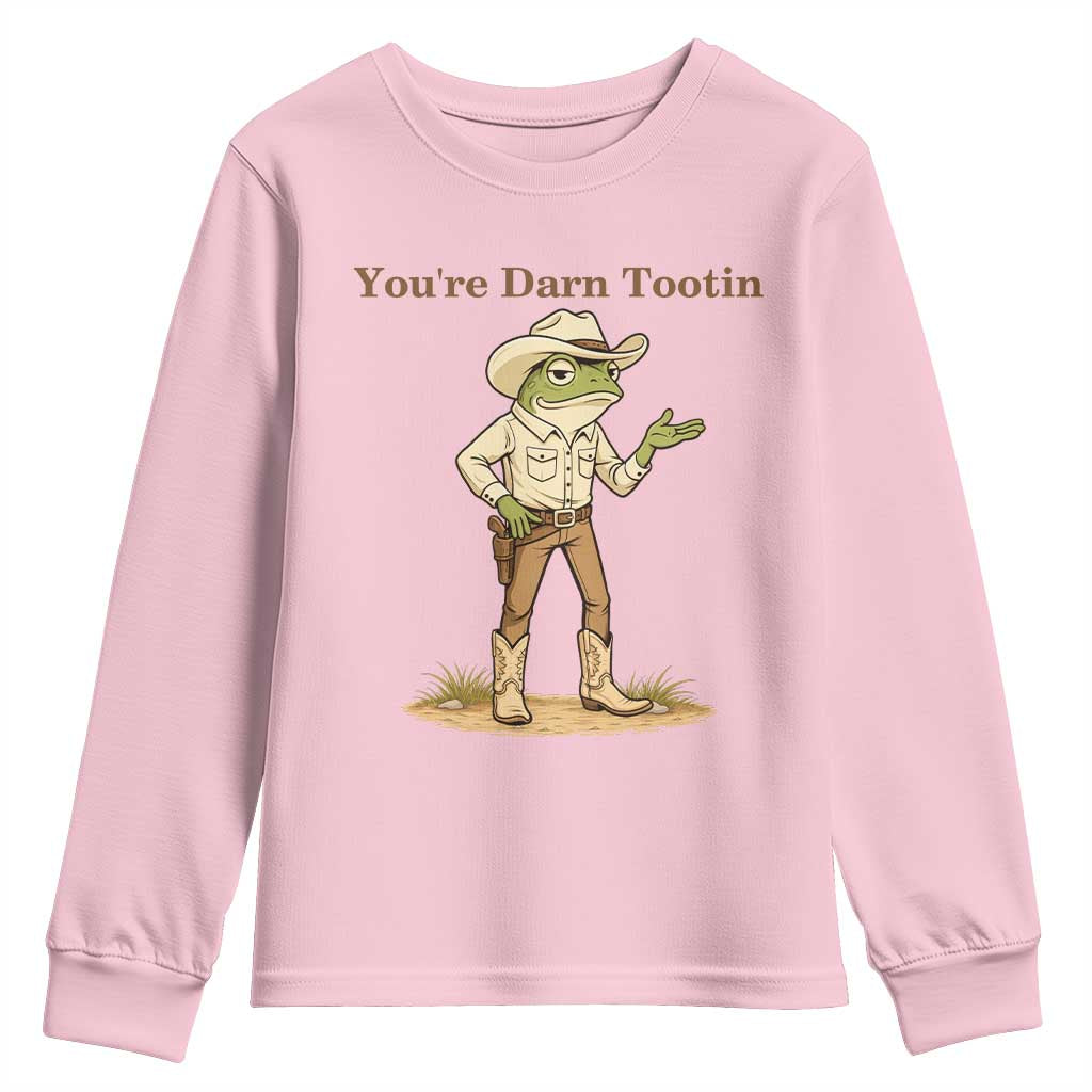 You're Darn Tootin Youth Sweatshirt Funny Cowboy Frog Meme TS14 Light Pink Print Your Wear