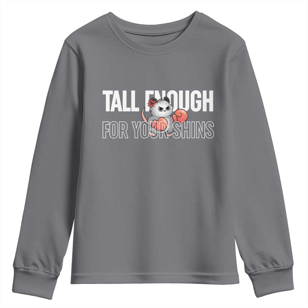Tall Enough For Your Shins Youth Sweatshirt Funny Possum Boxing Meme TS14 Charcoal Print Your Wear