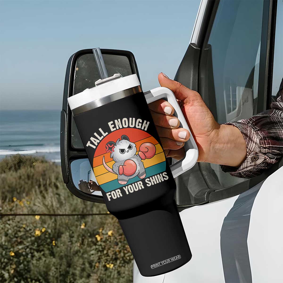 Tall Enough For Your Shins Tumbler With Handle Funny Possum Meme TS14 Print Your Wear