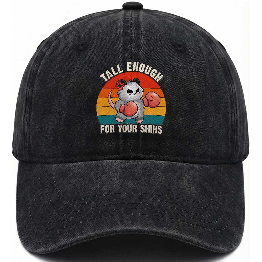 Tall Enough For Your Shins Washed Cotton Baseball Cap Funny Possum Meme TS14 Washed Cap Universal Fit Black Print Your Wear