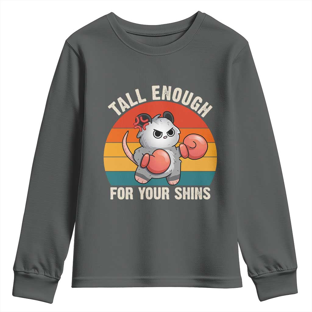 Tall Enough For Your Shins Youth Sweatshirt Funny Possum Meme TS14 Dark Heather Print Your Wear