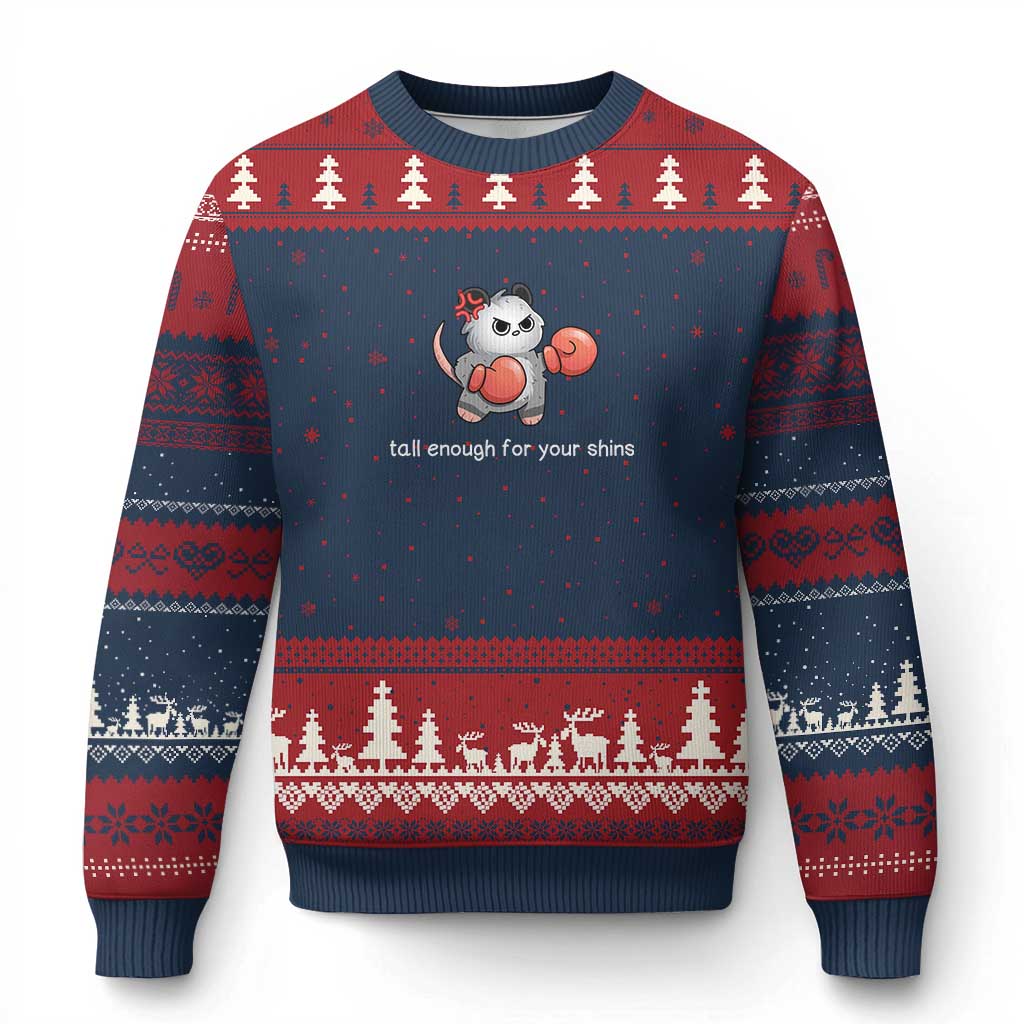 Tall Enough For Your Shins Ugly Christmas Sweater Funny Possum Sarcastic Meme TS14 Navy Red Print Your Wear