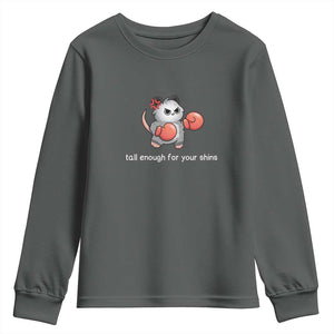 Tall Enough For Your Shins Youth Sweatshirt Funny Possum Sarcastic Meme TS14 Dark Heather Print Your Wear