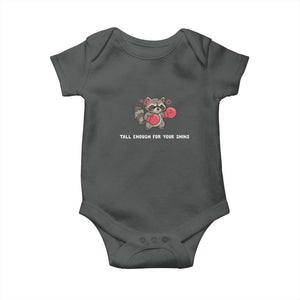 Tall Enough For Your Shins Baby Onesie Funny Raccoon Sarcastic Meme TS14 Dark Heather Print Your Wear