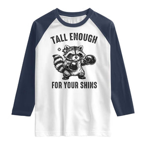 Tall Enough For Your Shins Raglan Shirt Funny Raccoon Boxing Meme TS14 White Navy Print Your Wear