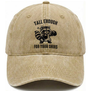 Tall Enough For Your Shins Washed Cotton Baseball Cap Funny Raccoon Boxing Meme TS14 Washed Cap Universal Fit Khaki Print Your Wear