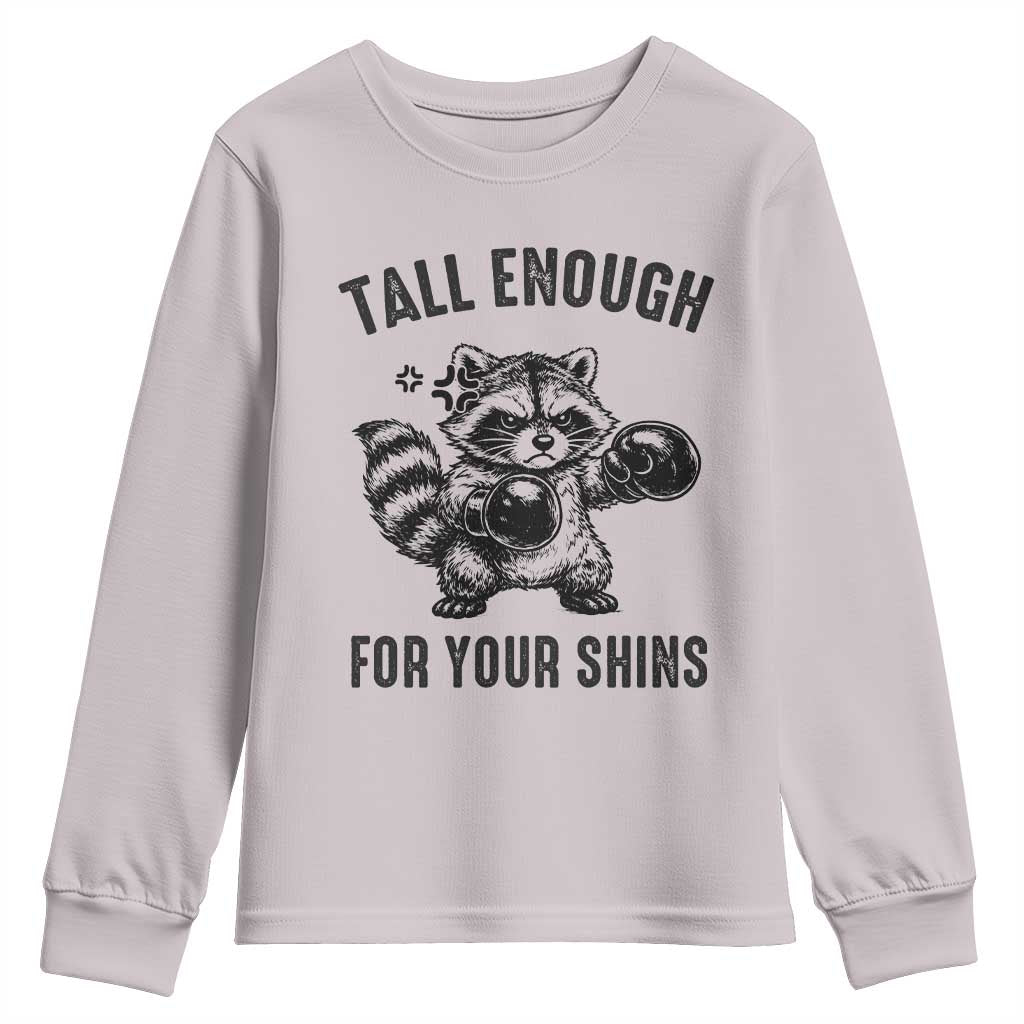 Tall Enough For Your Shins Youth Sweatshirt Funny Raccoon Boxing Meme TS14 Ice Gray Print Your Wear