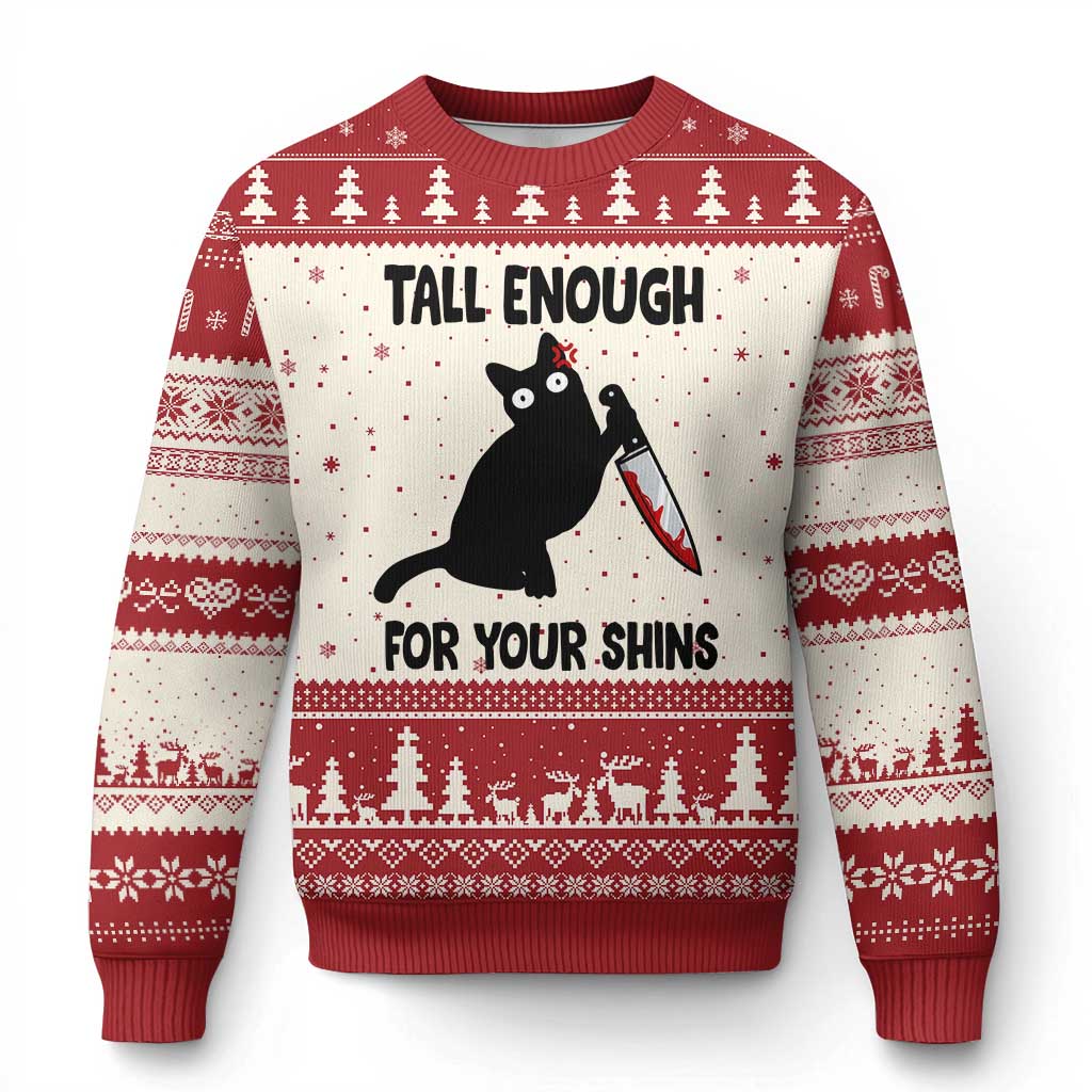 Tall Enough For Your Shins Ugly Christmas Sweater Funny Cat Sarcastic Meme TS14 Beige Red Print Your Wear