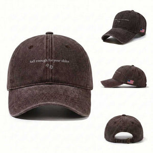 Tall Enough For Your Shins Washed Cotton Baseball Cap Funny Sarcastic Quote TS14 Washed Cap Universal Fit Dark Brown Print Your Wear