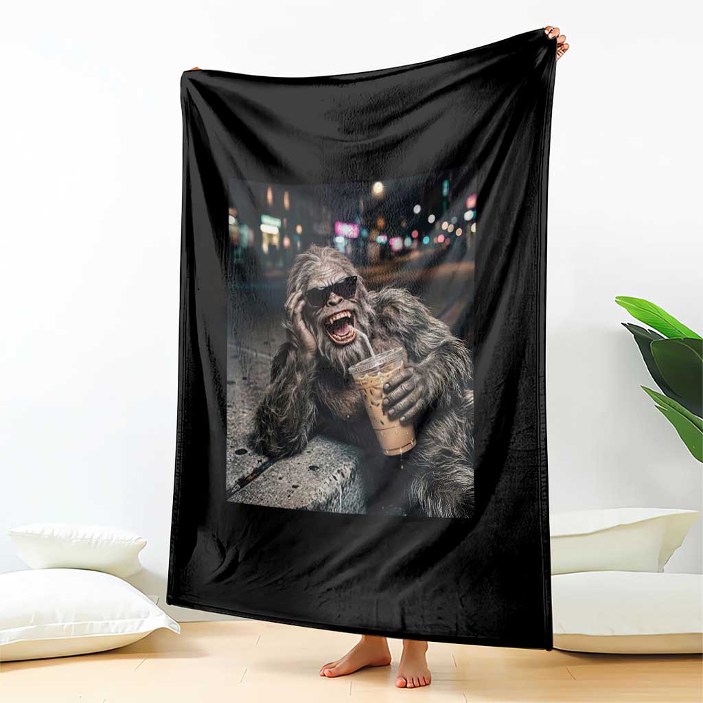 Bigfoot Drinking Iced Coffee Throw Blanket Funny Sasquatch Streetwear TS14 Print Your Wear