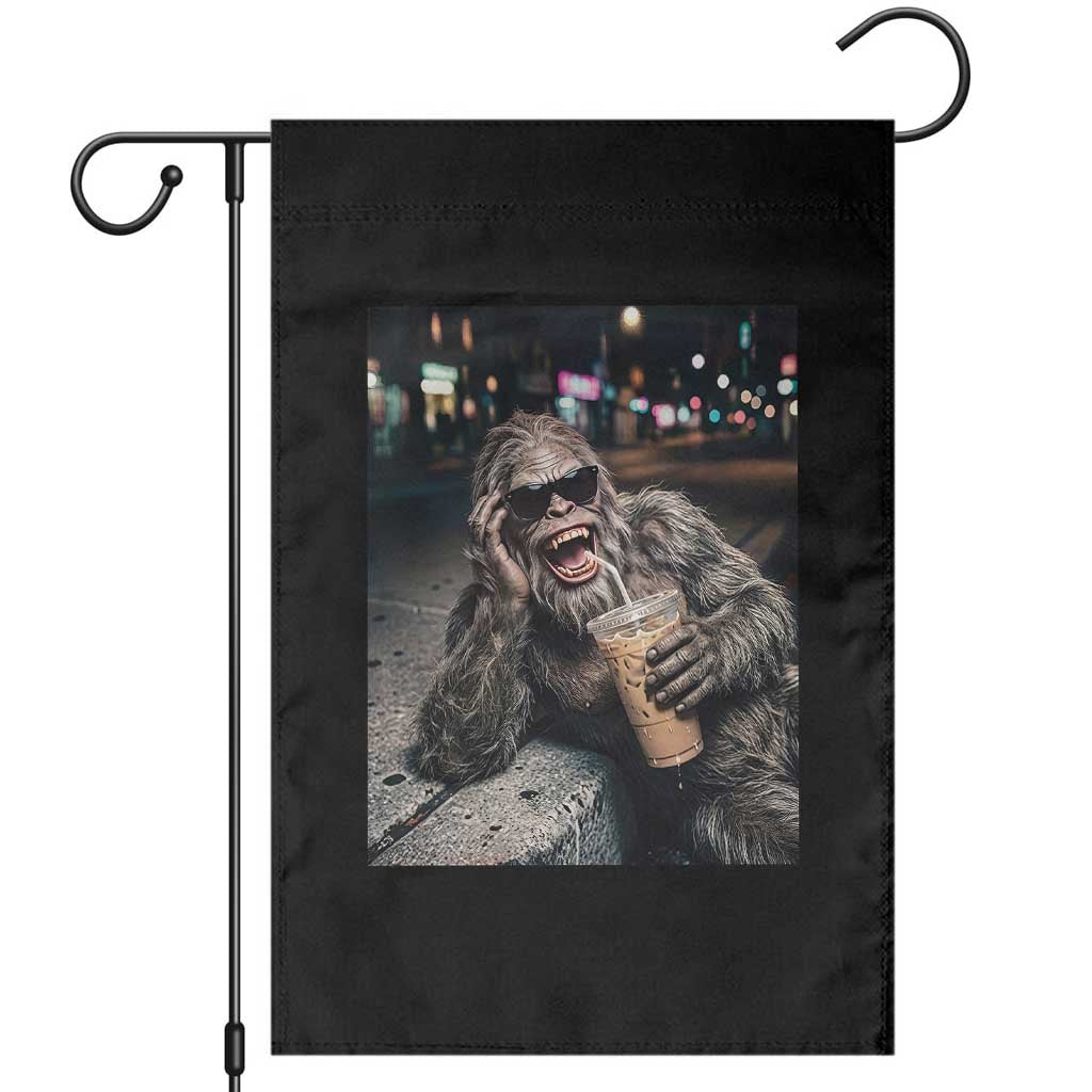 Bigfoot Drinking Iced Coffee Garden Flag Funny Sasquatch Streetwear TS14 Black Print Your Wear