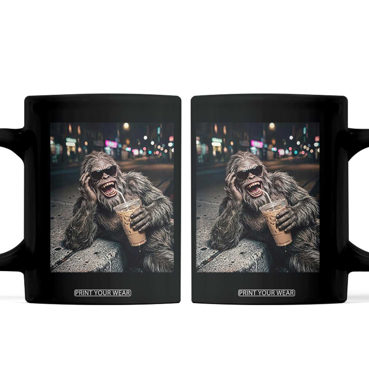 Bigfoot Drinking Iced Coffee Coffee Mug Funny Sasquatch Streetwear TS14 Black Print Your Wear