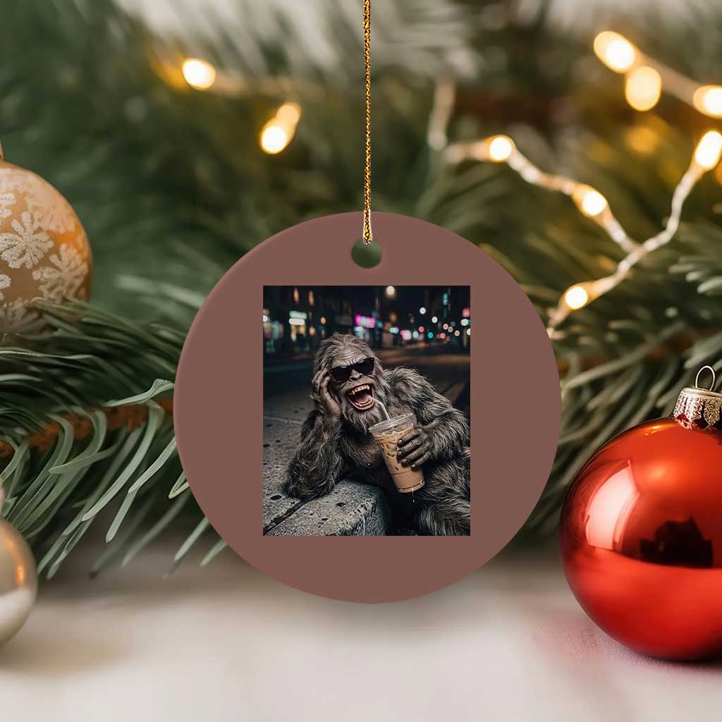 Bigfoot Drinking Iced Coffee Ceramic Ornament Funny Sasquatch Streetwear TS14 1pc Mocha Print Your Wear