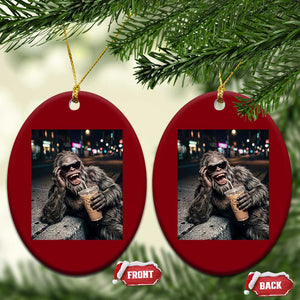Bigfoot Drinking Iced Coffee Ceramic Ornament Funny Sasquatch Streetwear TS14 Print Your Wear