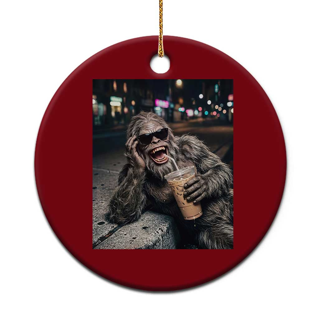 Bigfoot Drinking Iced Coffee Ceramic Ornament Funny Sasquatch Streetwear TS14 1pc Red Print Your Wear