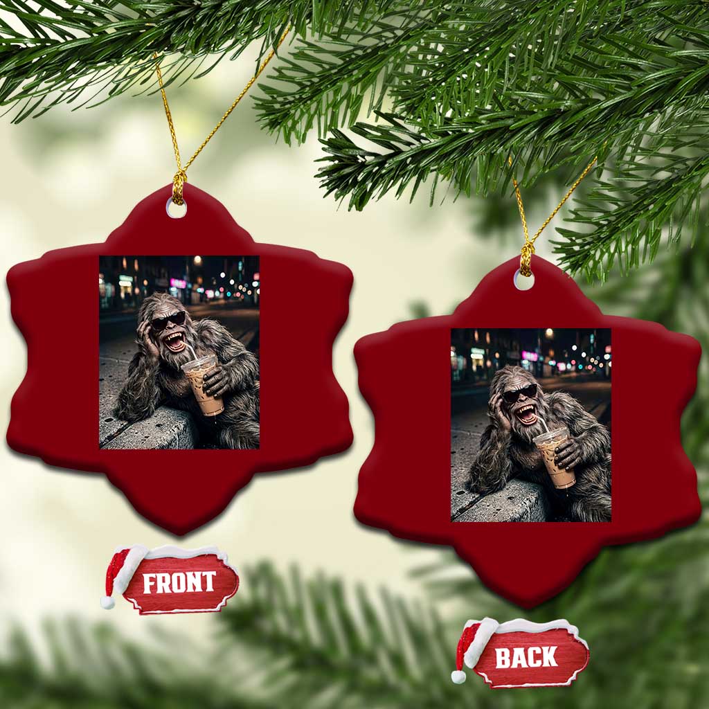 Bigfoot Drinking Iced Coffee Ceramic Ornament Funny Sasquatch Streetwear TS14 Print Your Wear