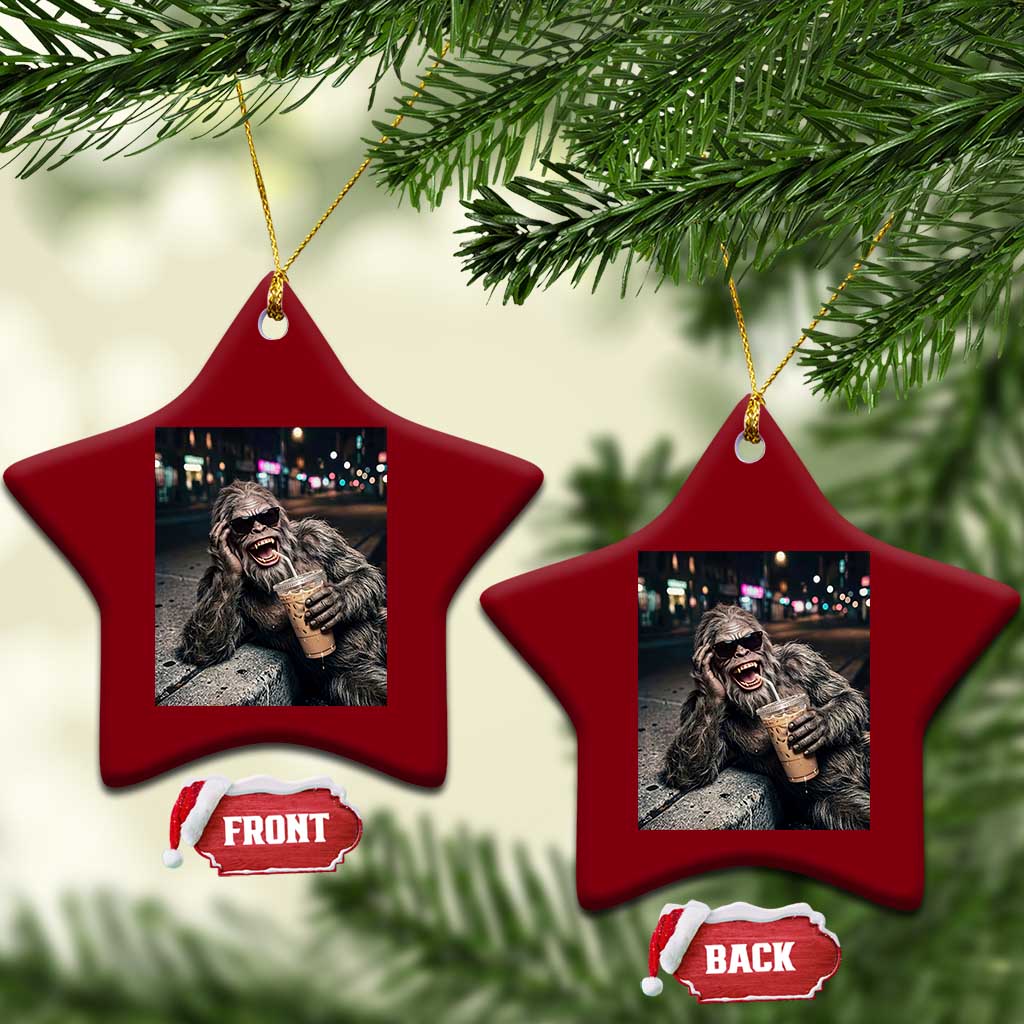 Bigfoot Drinking Iced Coffee Ceramic Ornament Funny Sasquatch Streetwear TS14 Print Your Wear