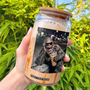 Bigfoot Drinking Iced Coffee Glass Can Funny Sasquatch Streetwear TS14 Black Print Your Wear