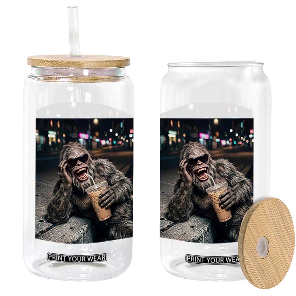 Bigfoot Drinking Iced Coffee Glass Can Funny Sasquatch Streetwear TS14 Print Your Wear