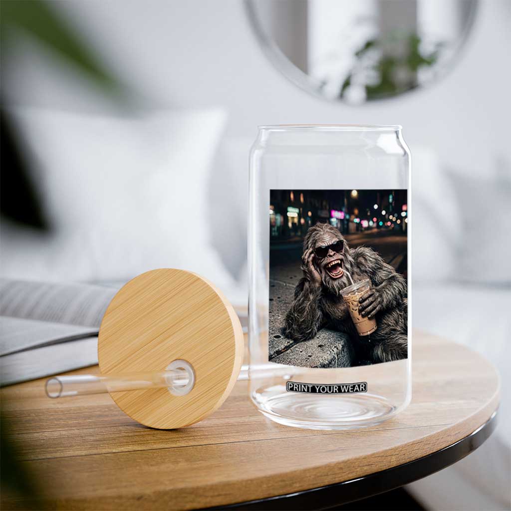 Bigfoot Drinking Iced Coffee Glass Can Funny Sasquatch Streetwear TS14 Print Your Wear