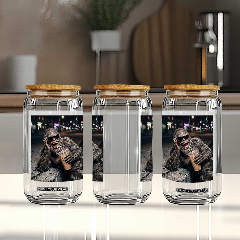Bigfoot Drinking Iced Coffee Glass Can Funny Sasquatch Streetwear TS14 Print Your Wear