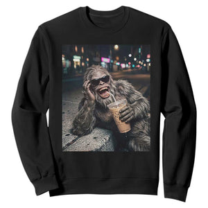 Bigfoot Drinking Iced Coffee Sweatshirt Funny Sasquatch Streetwear TS14 Black Print Your Wear