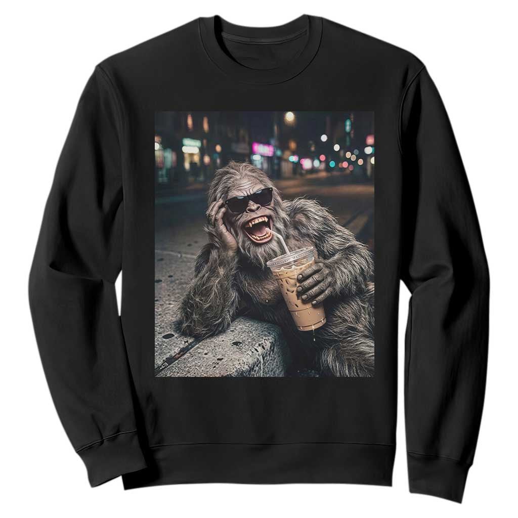 Bigfoot Drinking Iced Coffee Sweatshirt Funny Sasquatch Streetwear TS14 Black Print Your Wear