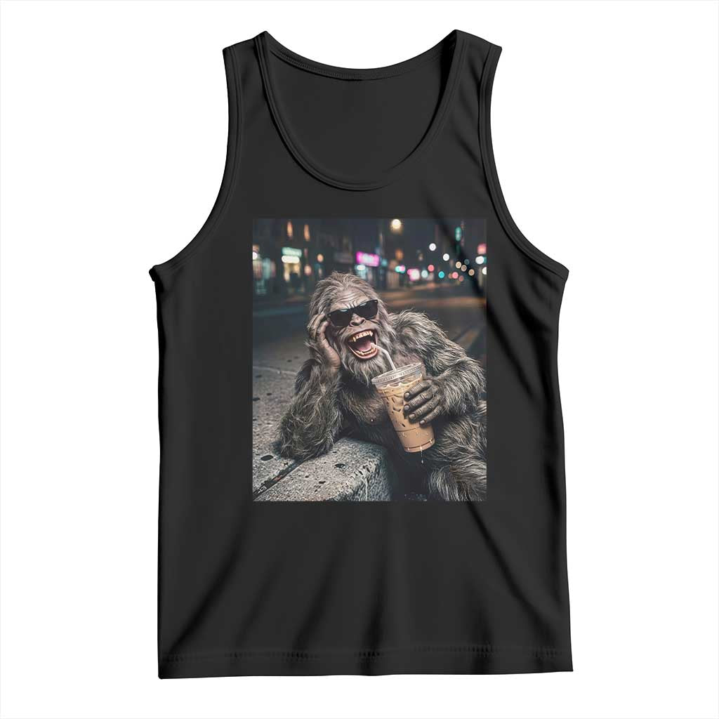 Bigfoot Drinking Iced Coffee Tank Top Funny Sasquatch Streetwear TS14 Black Print Your Wear