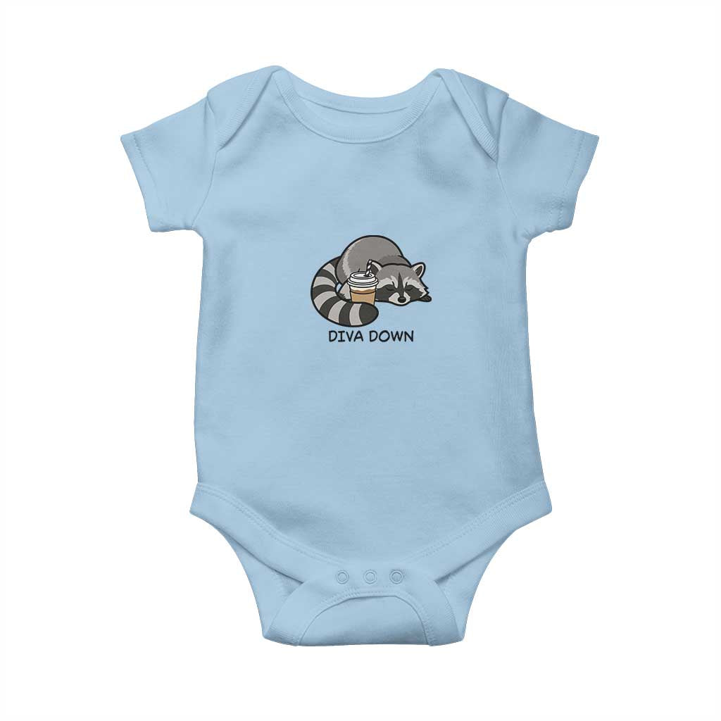 Diva Down Baby Onesie Funny Raccoon Relaxed TS14 Light Blue Print Your Wear