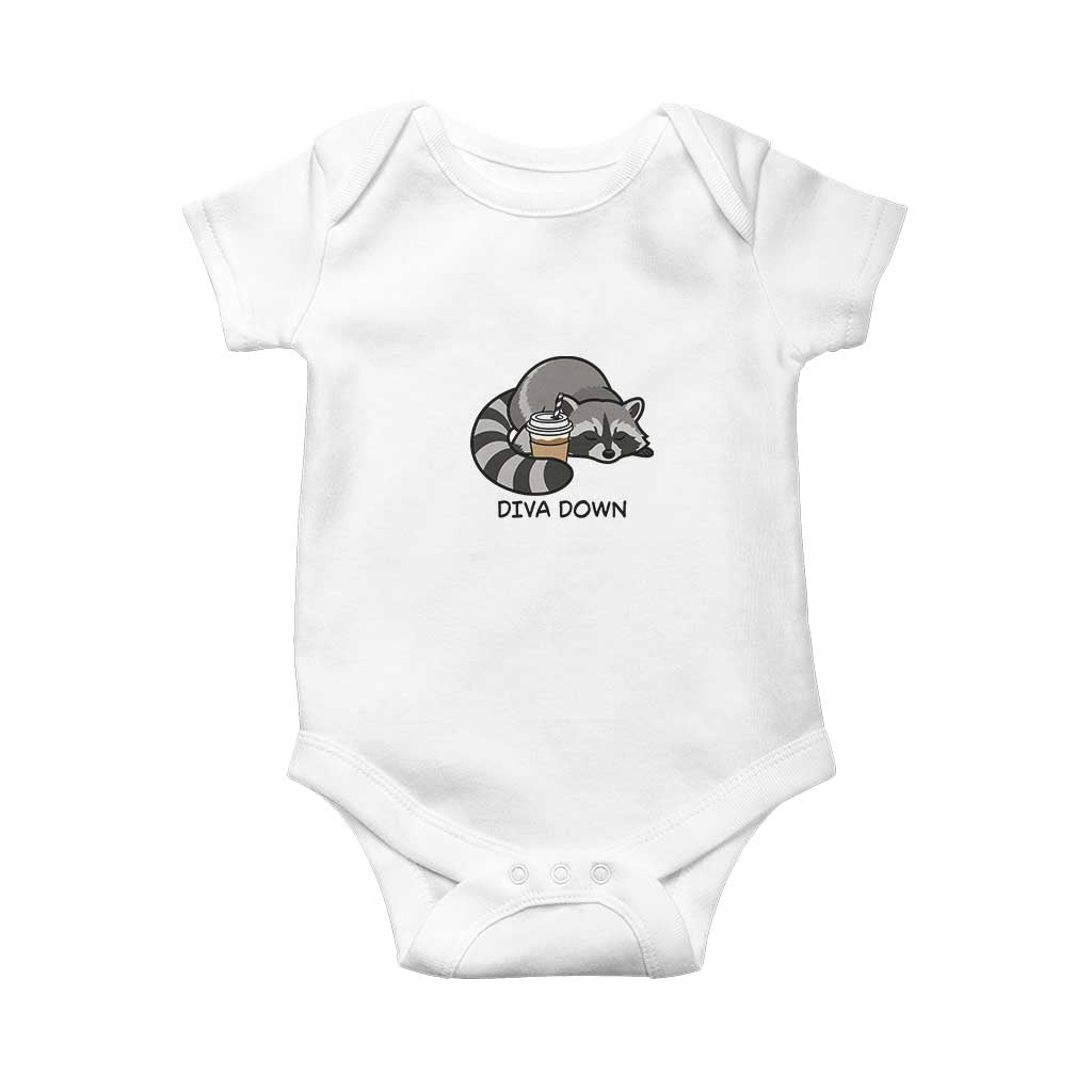 Diva Down Baby Onesie Funny Raccoon Relaxed TS14 White Print Your Wear