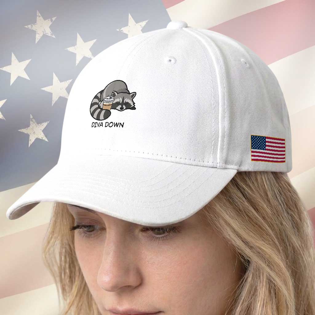 Diva Down Baseball Cap Funny Raccoon Relaxed TS14 Print Your Wear