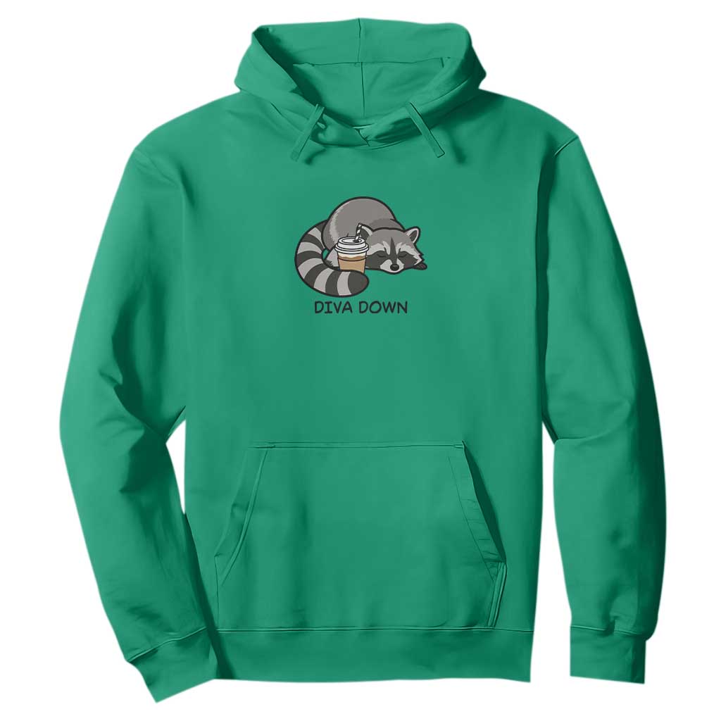 Diva Down Hoodie Funny Raccoon Relaxed TS14 Irish Green Print Your Wear
