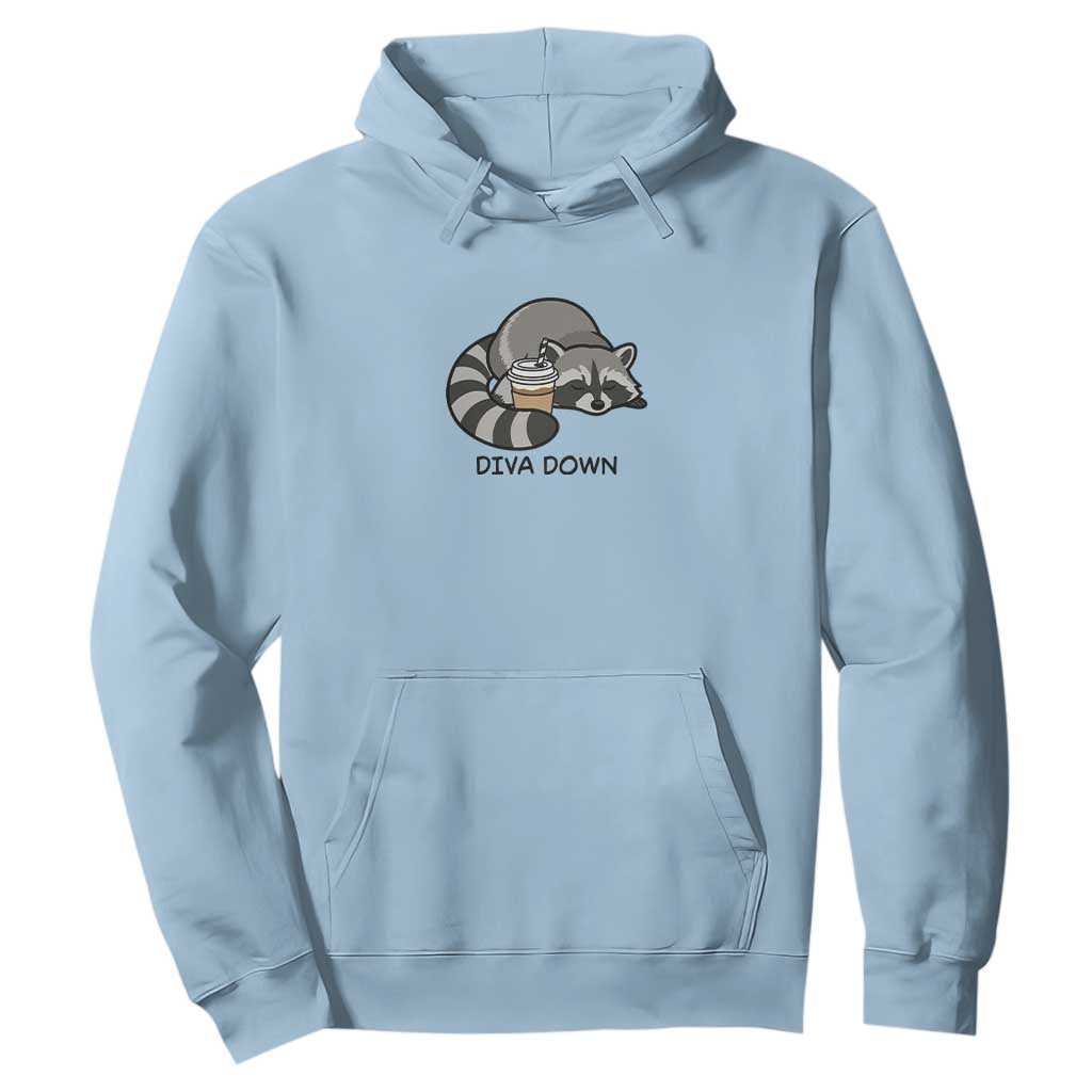 Diva Down Hoodie Funny Raccoon Relaxed TS14 Light Blue Print Your Wear