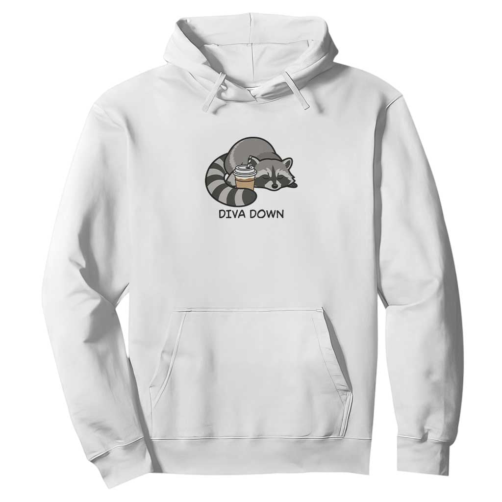 Diva Down Hoodie Funny Raccoon Relaxed TS14 White Print Your Wear