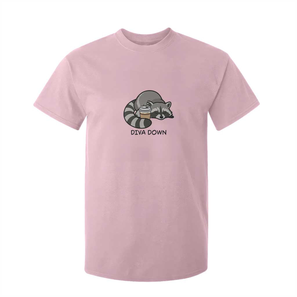 Diva Down T Shirt For Kid Funny Raccoon Relaxed TS14 Light Pink Print Your Wear