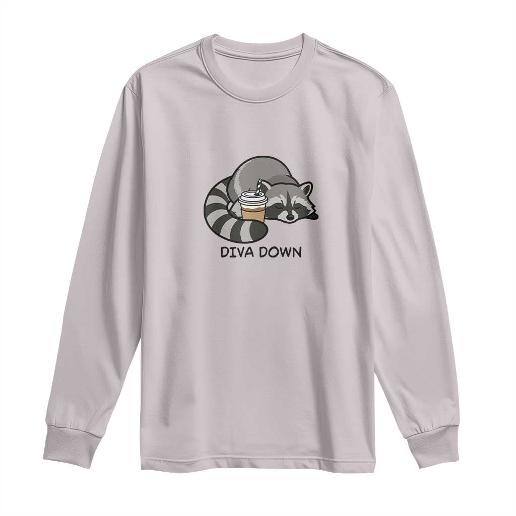 Diva Down Long Sleeve Shirt Funny Raccoon Relaxed TS14 Ice Gray Print Your Wear