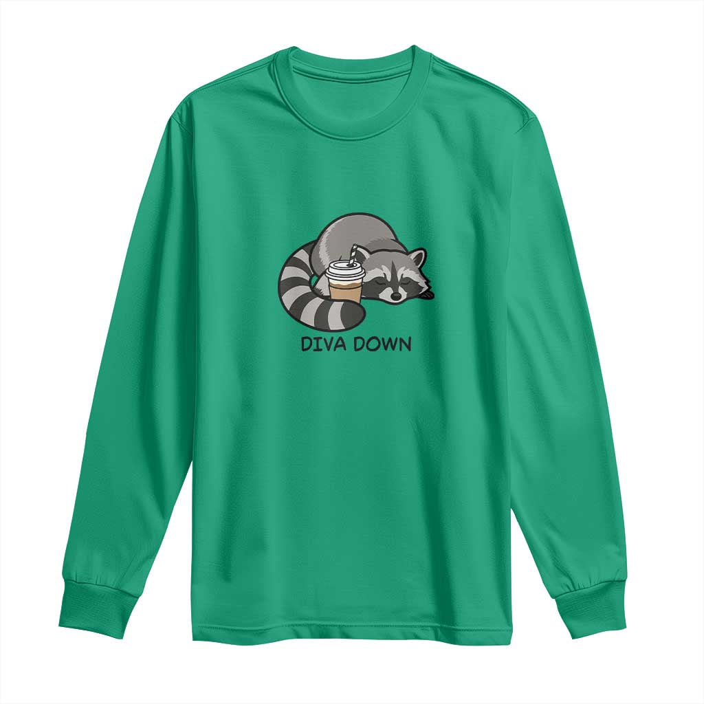 Diva Down Long Sleeve Shirt Funny Raccoon Relaxed TS14 Irish Green Print Your Wear