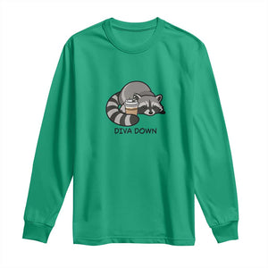 Diva Down Long Sleeve Shirt Funny Raccoon Relaxed TS14 Irish Green Print Your Wear