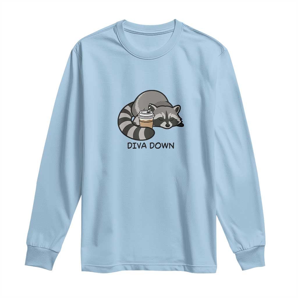 Diva Down Long Sleeve Shirt Funny Raccoon Relaxed TS14 Light Blue Print Your Wear