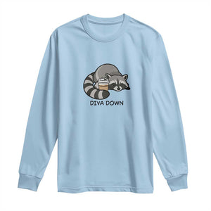 Diva Down Long Sleeve Shirt Funny Raccoon Relaxed TS14 Light Blue Print Your Wear