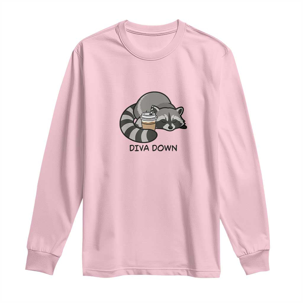 Diva Down Long Sleeve Shirt Funny Raccoon Relaxed TS14 Light Pink Print Your Wear
